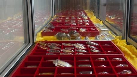 Sacred amulets in collection trays