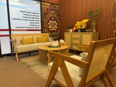 Studio lounge with mandala art